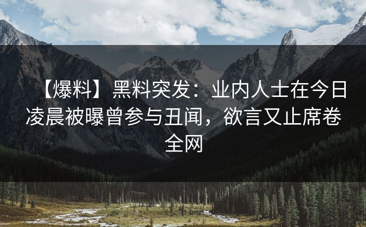 【爆料】黑料突发：业内人士在今日凌晨被曝曾参与丑闻，欲言又止席卷全网