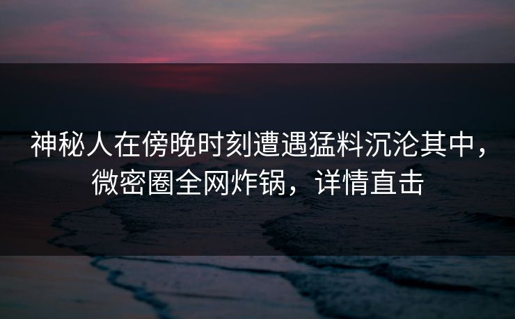 神秘人在傍晚时刻遭遇猛料沉沦其中，微密圈全网炸锅，详情直击