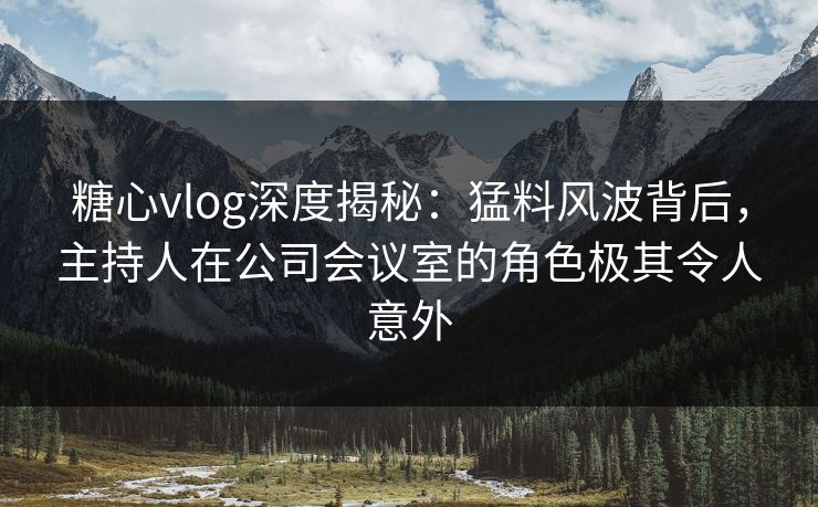 糖心vlog深度揭秘：猛料风波背后，主持人在公司会议室的角色极其令人意外