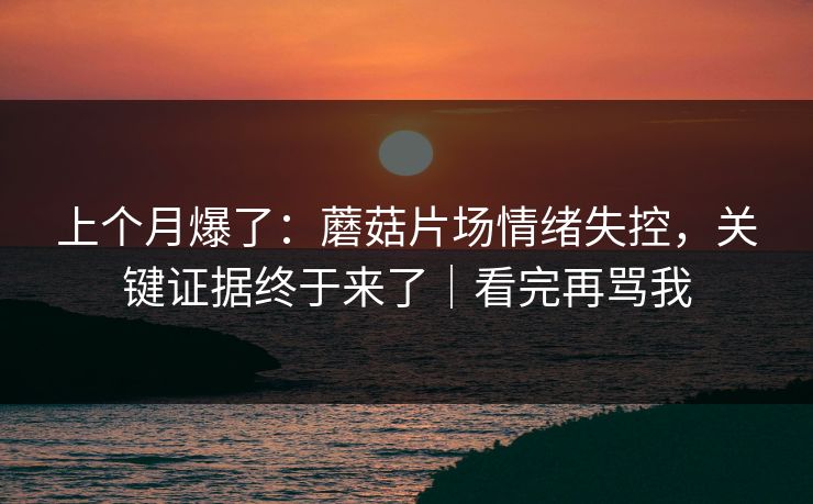 上个月爆了:蘑菇片场情绪失控,关键证据终于来了|看完再骂我 上个月爆了:蘑菇片场情绪失控,关键证据终于来了|看完再骂我